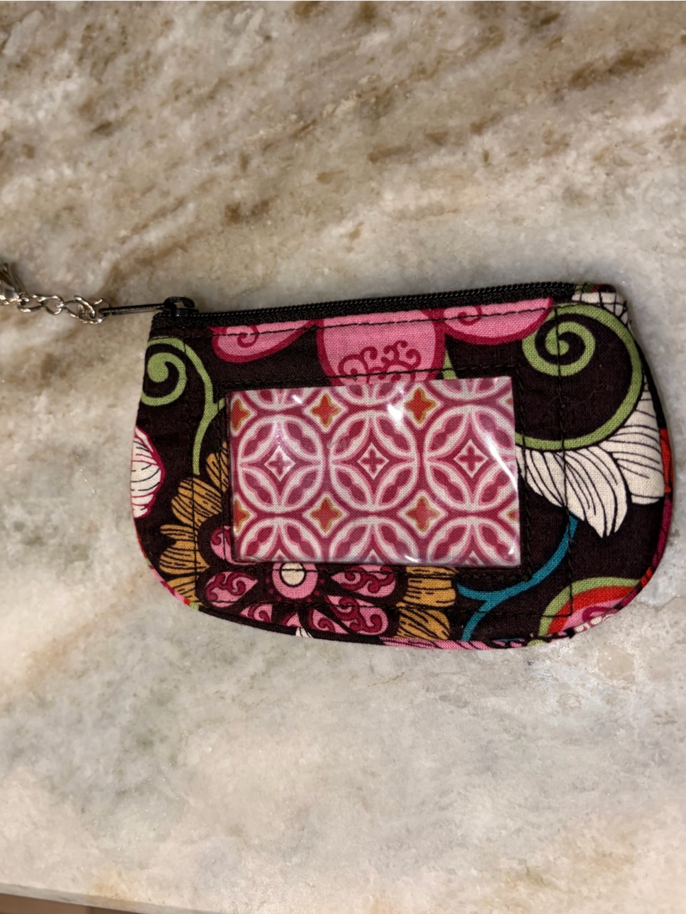 Vera Bradley Floral Pattern Small Wristlet Card Wallet - Pink & Brown